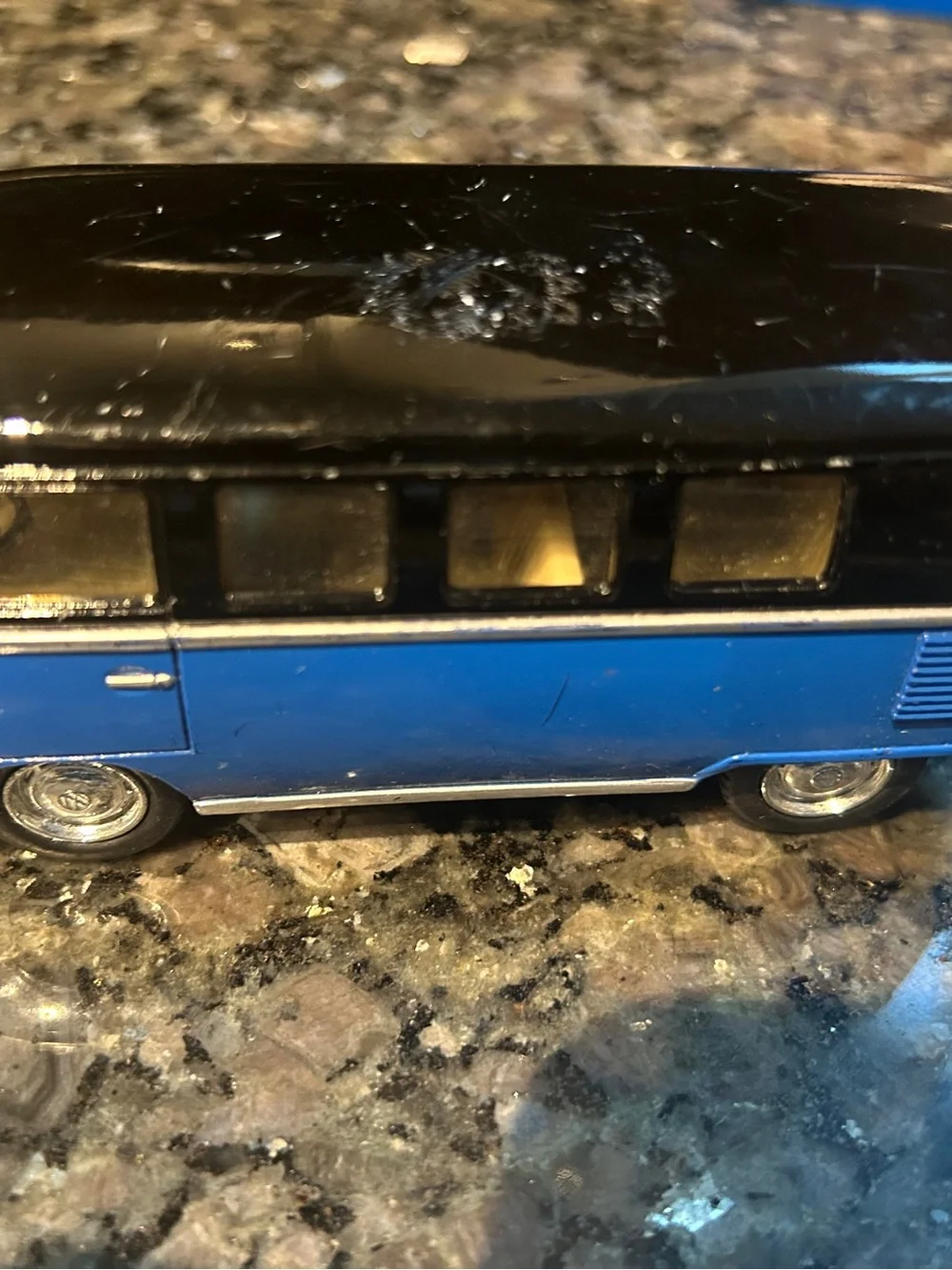 Vintage 1962 Volkswagen 1/32 Blue and Black Retro Van Toy  pull back action